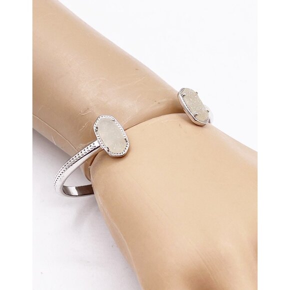 Kendra Scott Elton Silver Tone Cuff Bracelet In Iridescent Druzy - Picture 2 of 8